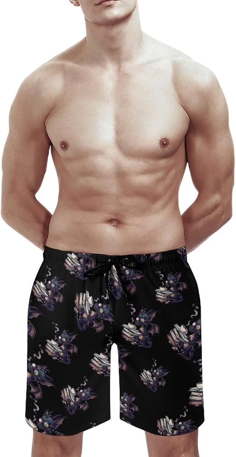 Funny Dragon Read Books Men's Swim Trunks Quick Dry Board Shorts Breathable Summer Beach Shorts Bathing Suits
