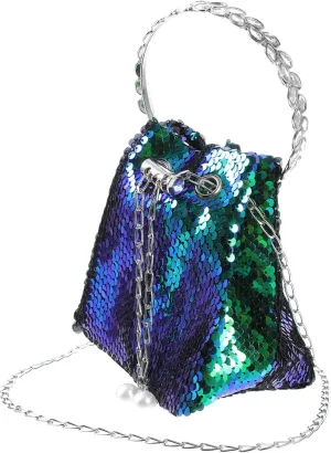 GALPADA Fashionable Sequin Bucket Bag for Women Mini Crossbody Bag for Office School Travel