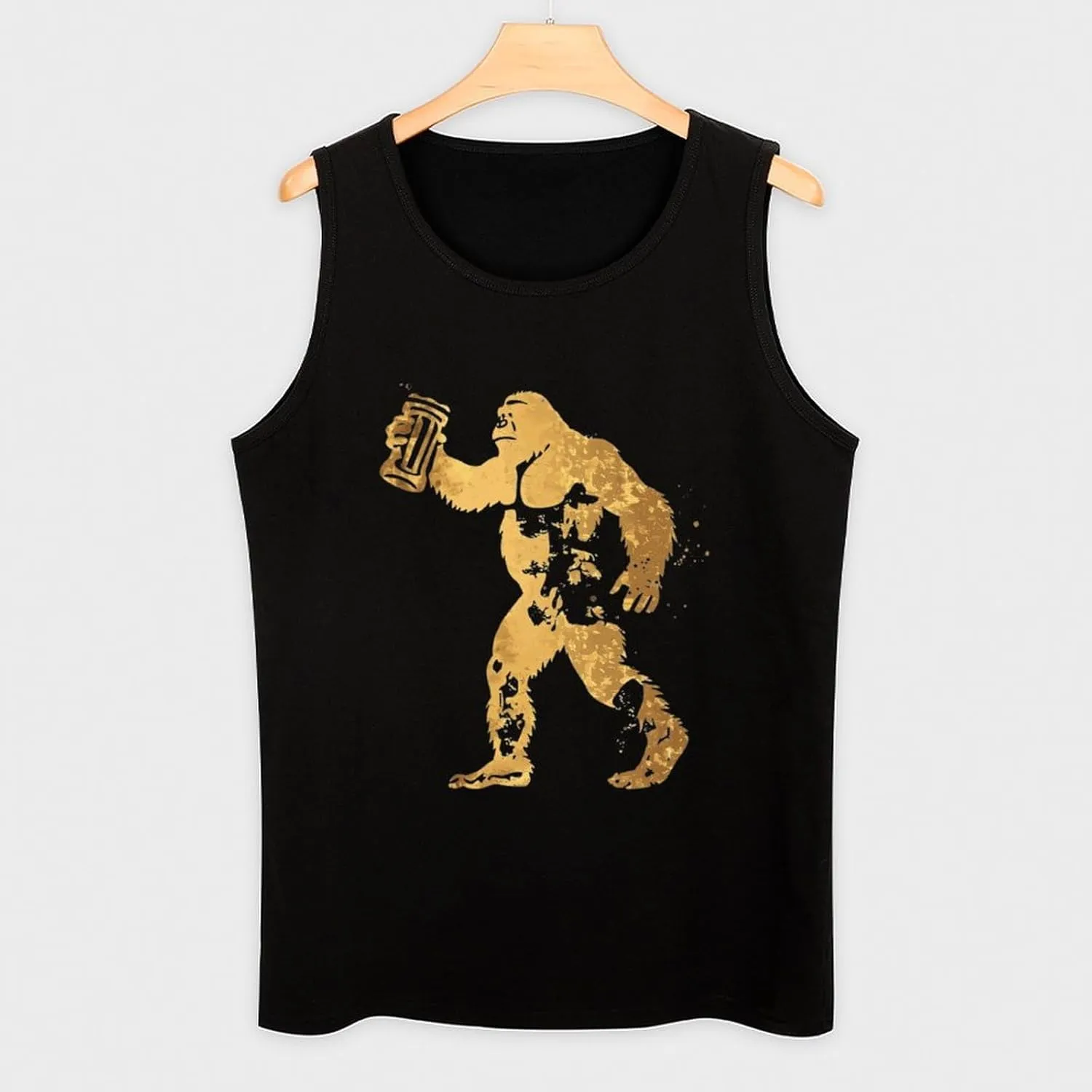 Golden Bigfoot Cheers Beer Mens Tank Top Cotton Undershirt Crewneck Sleeveless Shirt for Summer