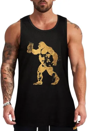 Golden Bigfoot Cheers Beer Mens Tank Top Cotton Undershirt Crewneck Sleeveless Shirt for Summer