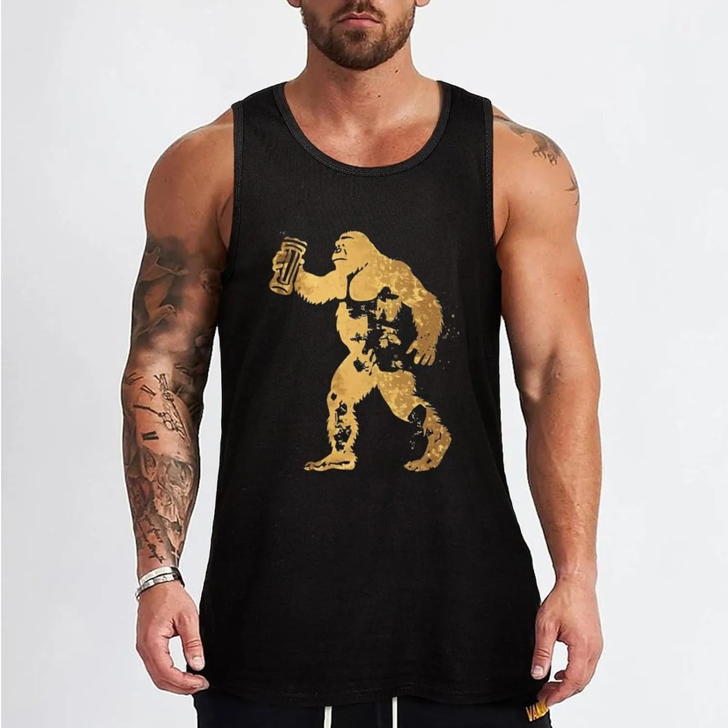 Golden Bigfoot Cheers Beer Mens Tank Top Cotton Undershirt Crewneck Sleeveless Shirt for Summer