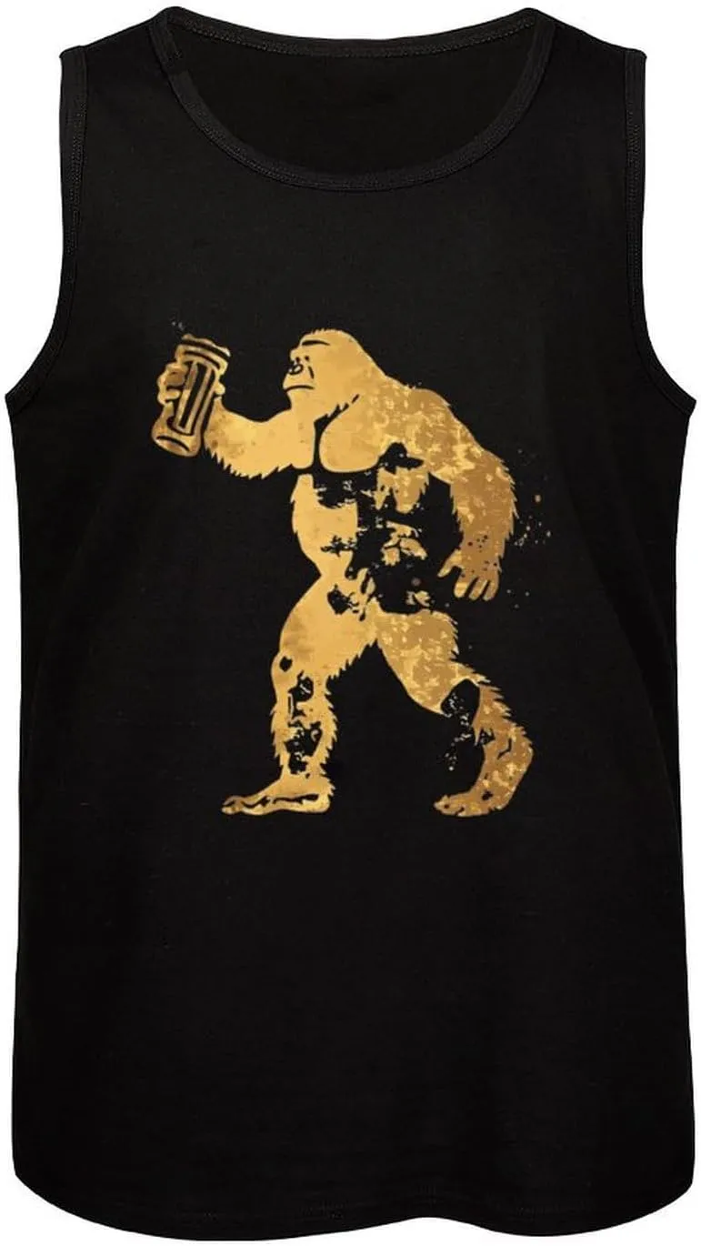 Golden Bigfoot Cheers Beer Mens Tank Top Cotton Undershirt Crewneck Sleeveless Shirt for Summer