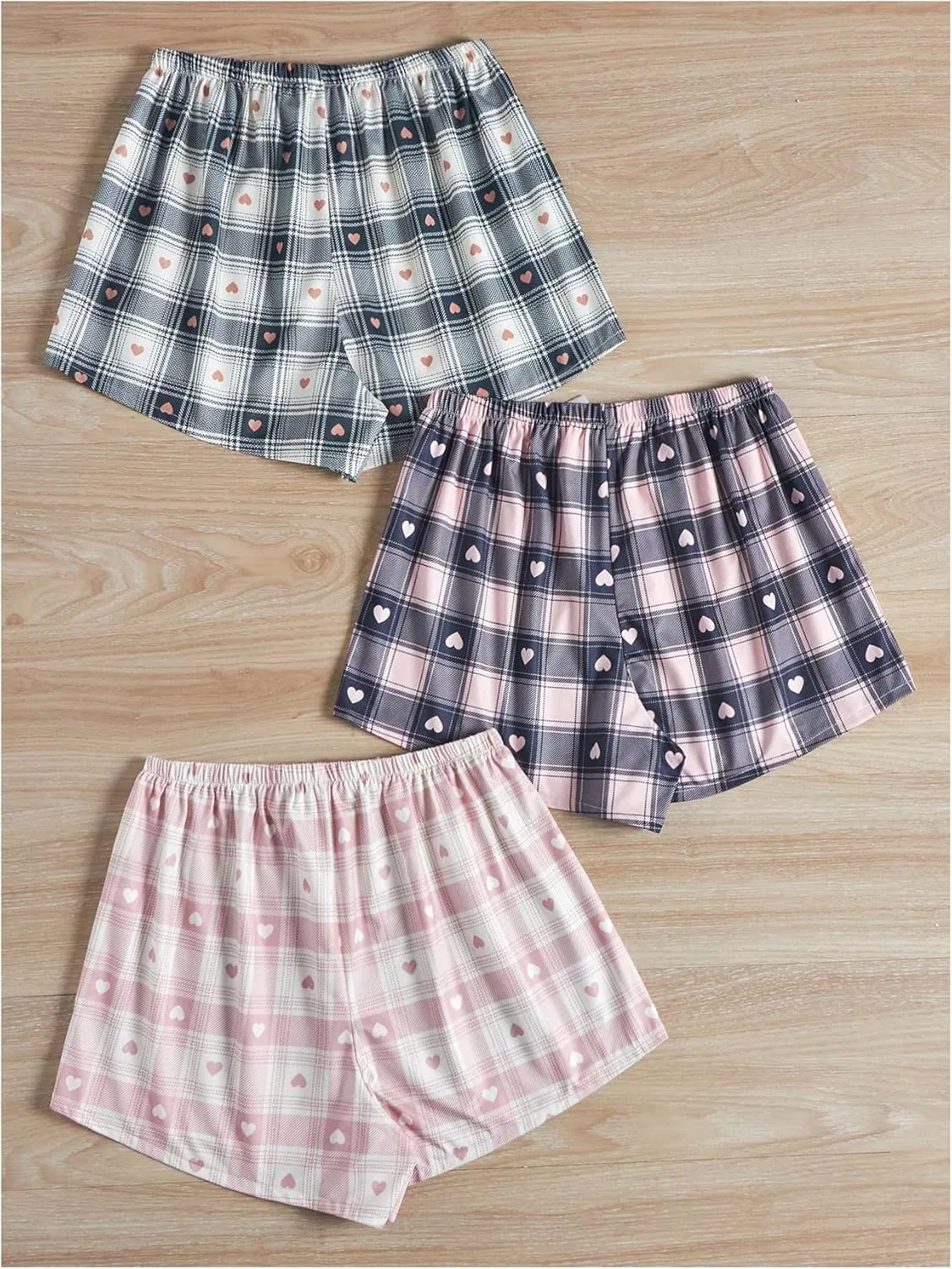 GORGLITTER Women's 3 Piece Plaid Pajama Shorts Elastic Waist Cute Pj Shorts
