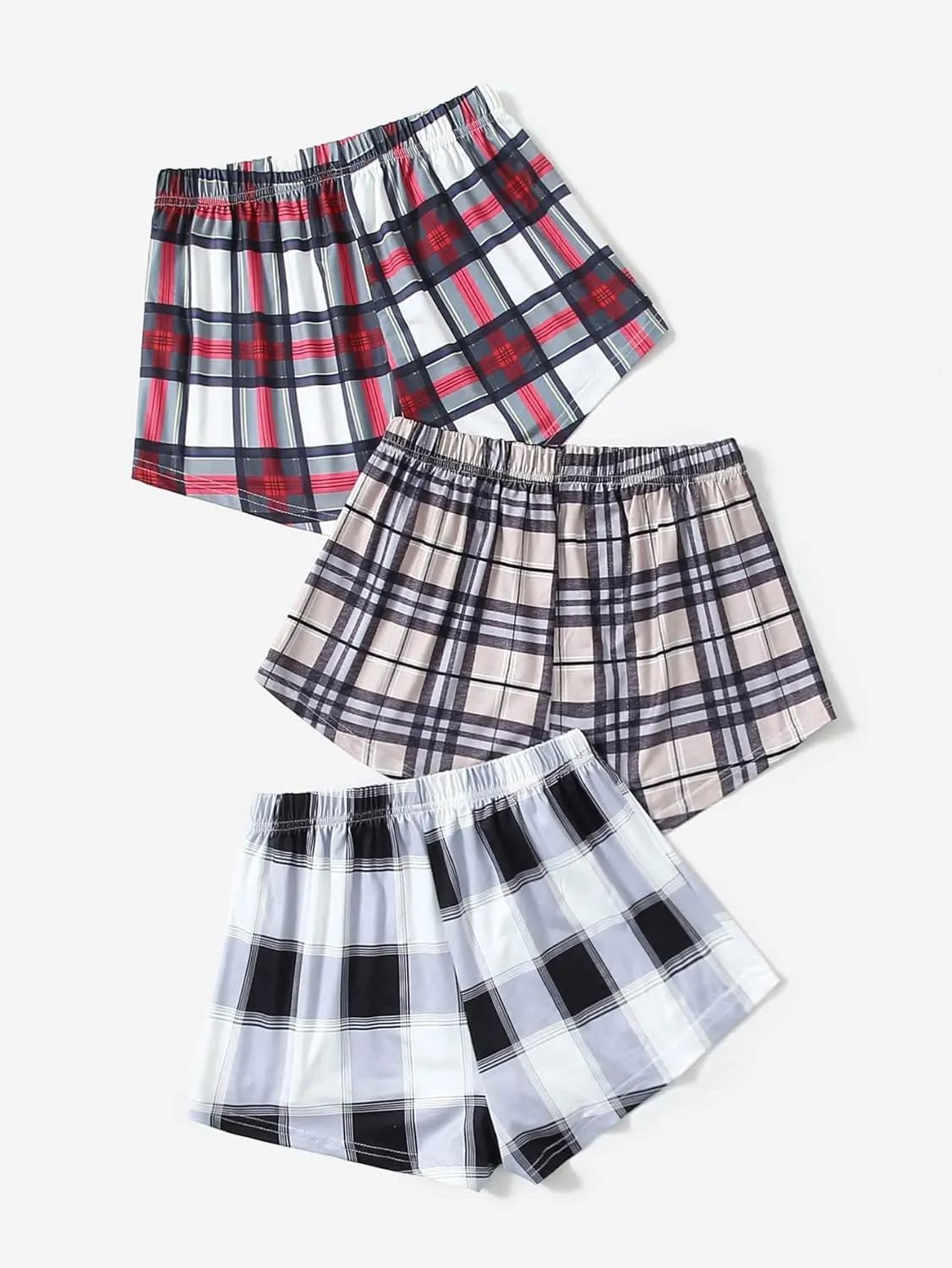 GORGLITTER Women's 3 Piece Plaid Pajama Shorts Elastic Waist Cute Pj Shorts