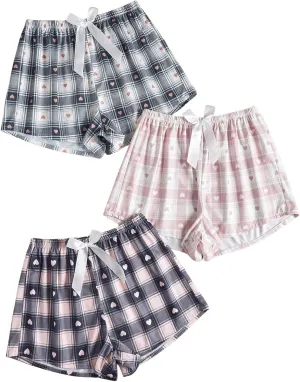 GORGLITTER Women's 3 Piece Plaid Pajama Shorts Elastic Waist Cute Pj Shorts