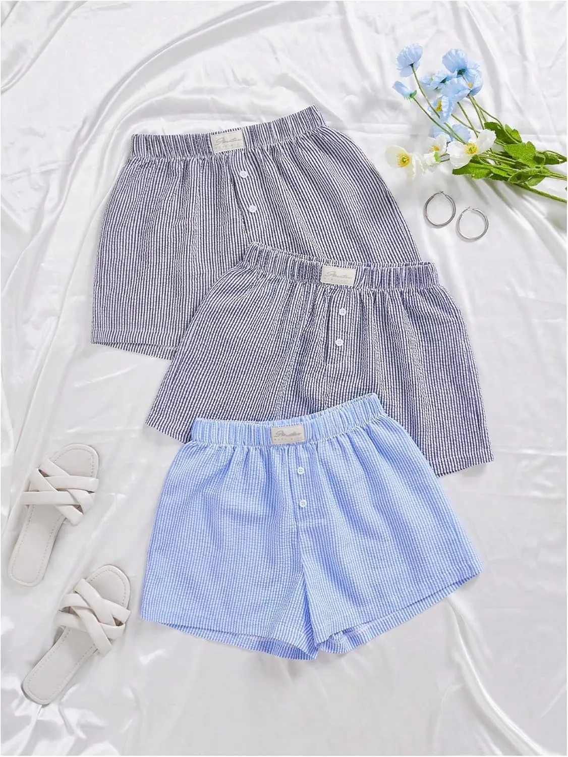 GORGLITTER Women's 3 Piece Plaid Pajama Shorts Elastic Waist Cute Pj Shorts