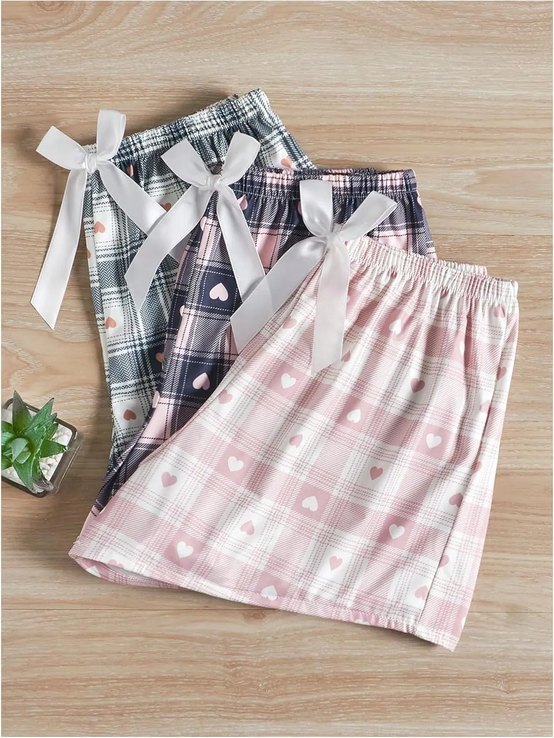 GORGLITTER Women's 3 Piece Plaid Pajama Shorts Elastic Waist Cute Pj Shorts