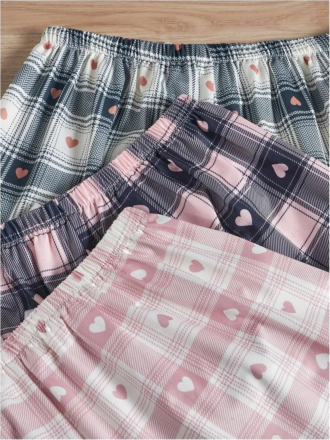 GORGLITTER Women's 3 Piece Plaid Pajama Shorts Elastic Waist Cute Pj Shorts