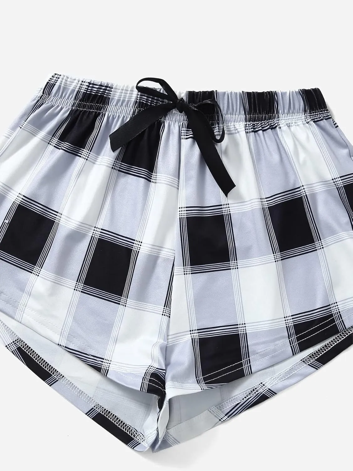GORGLITTER Women's 3 Piece Plaid Pajama Shorts Elastic Waist Cute Pj Shorts