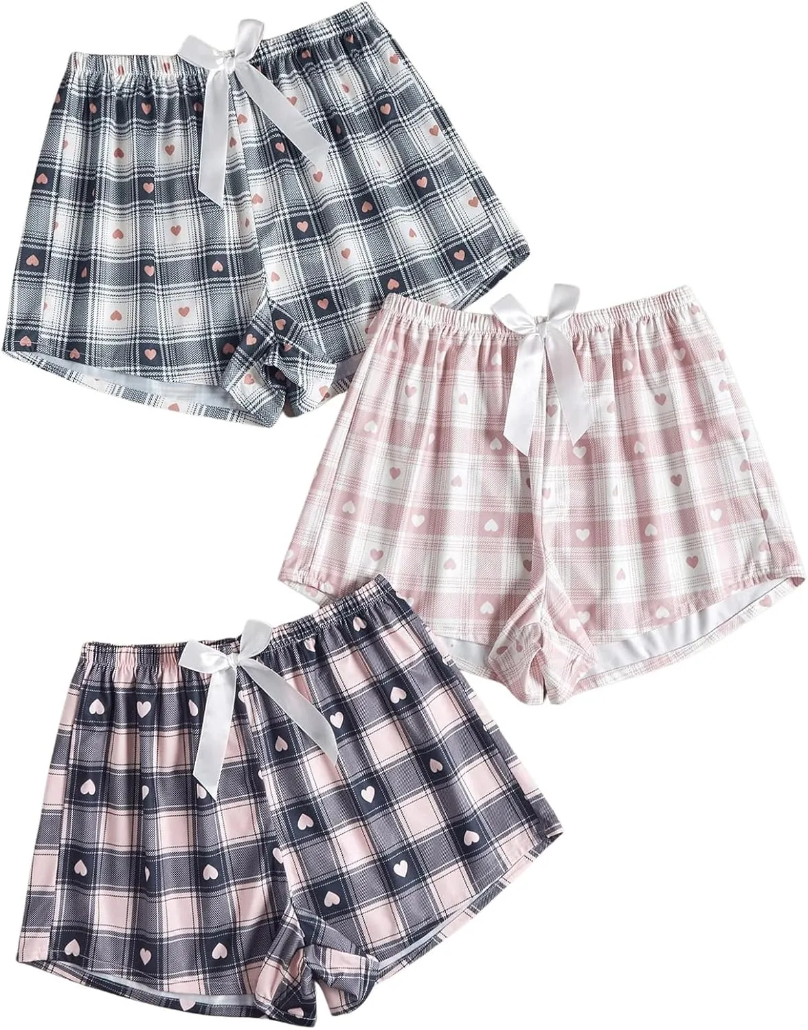 GORGLITTER Women's 3 Piece Plaid Pajama Shorts Elastic Waist Cute Pj Shorts