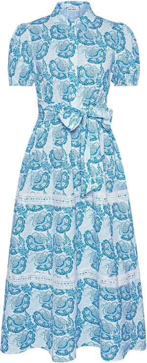 GRACE KARIN Women's 2025 Summer Floral Flowy Dresses Boho Tie Belt Short Puff Sleeve A Line Maxi Shirt Dress with Pocket