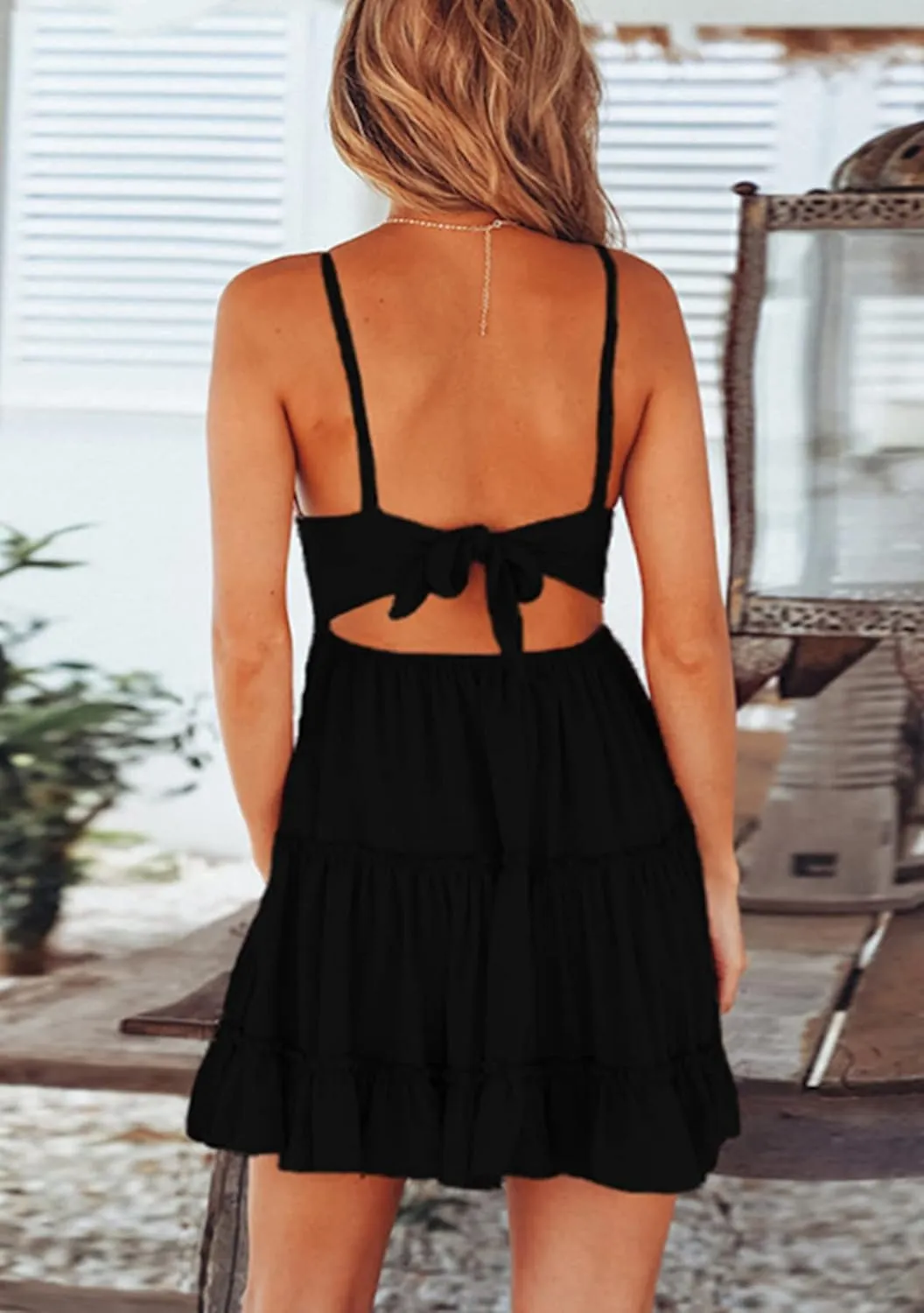 GRASWE Womens Summer V Neck Bowknot Spaghetti Strap Lace Dresses Sleeveless Flowy Dresses