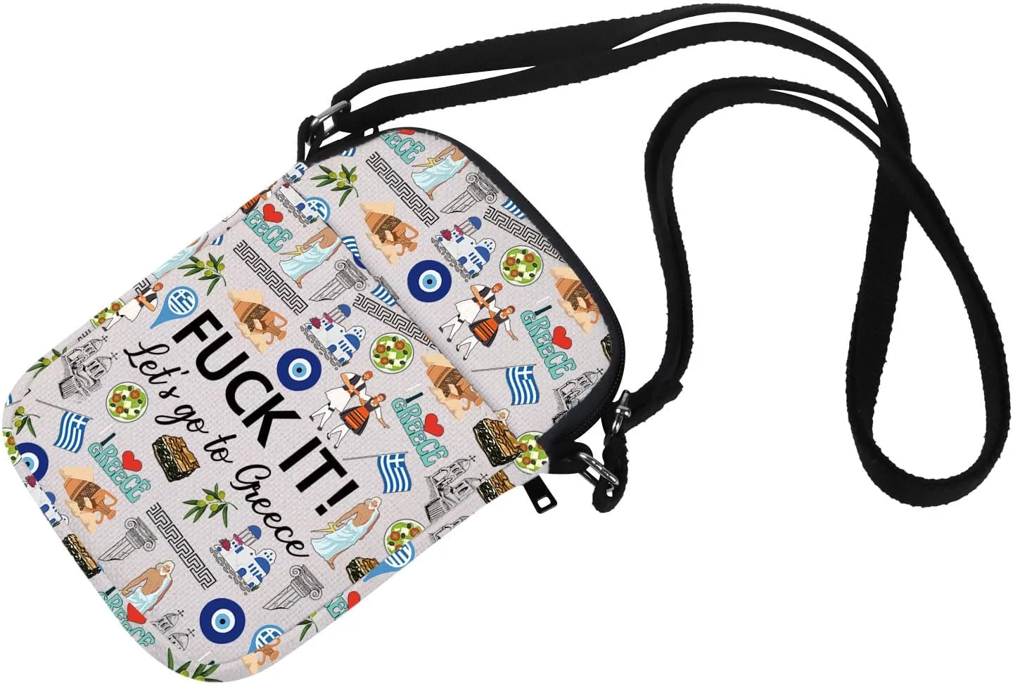 Greece Cosmetic Makeup Bag Greece Travel Gift Greece Travel Pouch Girls Trip to Greece Gift for Her (Crossbody bag)