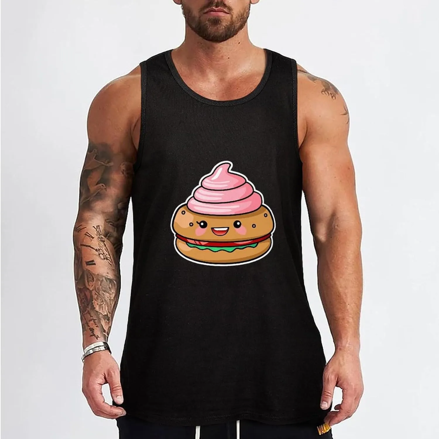 Hamburger Poop Mens Tank Top Cotton Undershirt Crewneck Sleeveless Shirt for Summer
