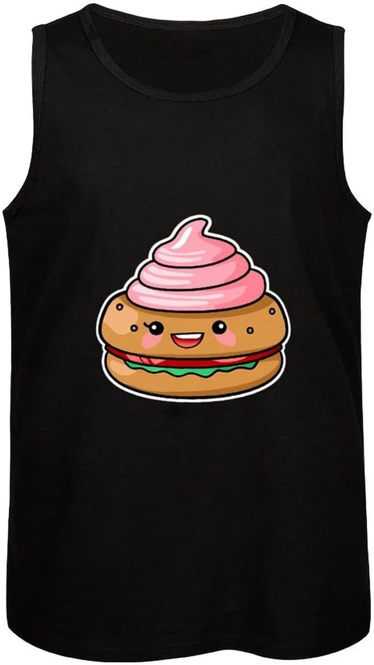 Hamburger Poop Mens Tank Top Cotton Undershirt Crewneck Sleeveless Shirt for Summer