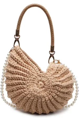 Handwoven Fashion Seashell Bag Stylish & Unique Boho Clutch With Pearl Summer Woven Handbag Small Shell Crossbody Beach Bag
