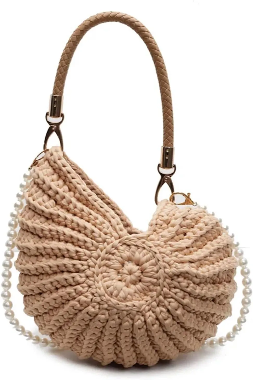Handwoven Fashion Seashell Bag Stylish & Unique Boho Clutch With Pearl Summer Woven Handbag Small Shell Crossbody Beach Bag