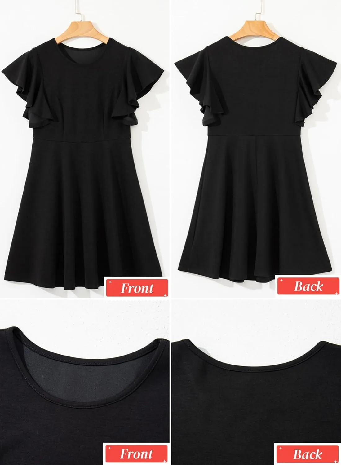 Happy Sailed Cocktail Dresses for Women Spring Summer Ruffle Sleeve Crewneck High Waist Flowy A Line Mini Dress