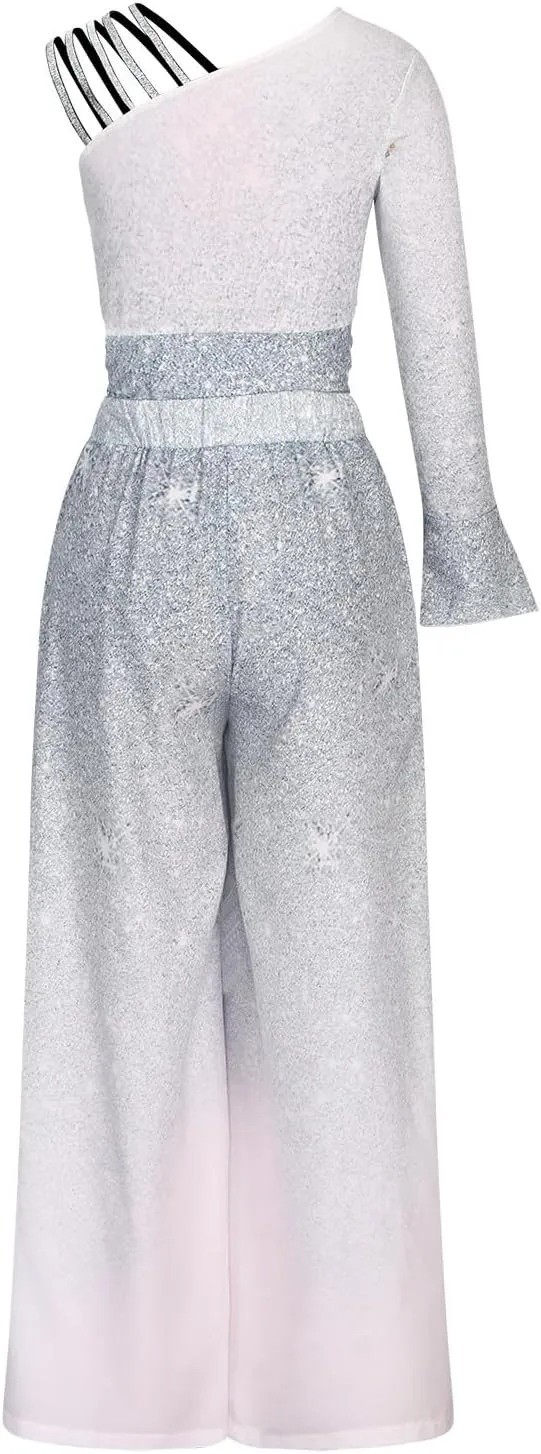 HGps8w Jumpsuits for Women Dressy Gradient Sequins Elegant One Shouder Rompers Formal Sparkly Cocktail Wide Leg Pants
