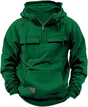 Hoodies for Men Quarter Zip Pullover Vintage Sweatshirt Tactical Hoodies Big and Tall Sweatshirt Cargo Pullover Tops