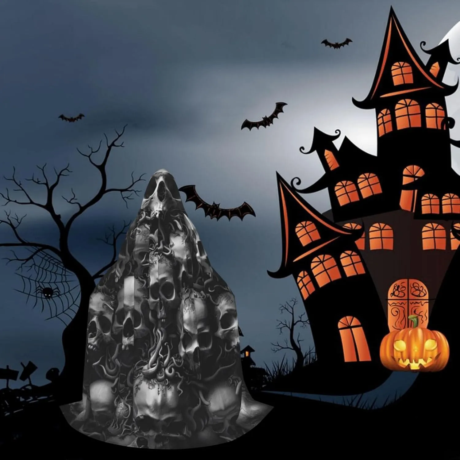 Horror Cartoon Halloween Cape For Teenagers, Hooded Cloak Long Cape Costume Cloak For Party Or Cosplay