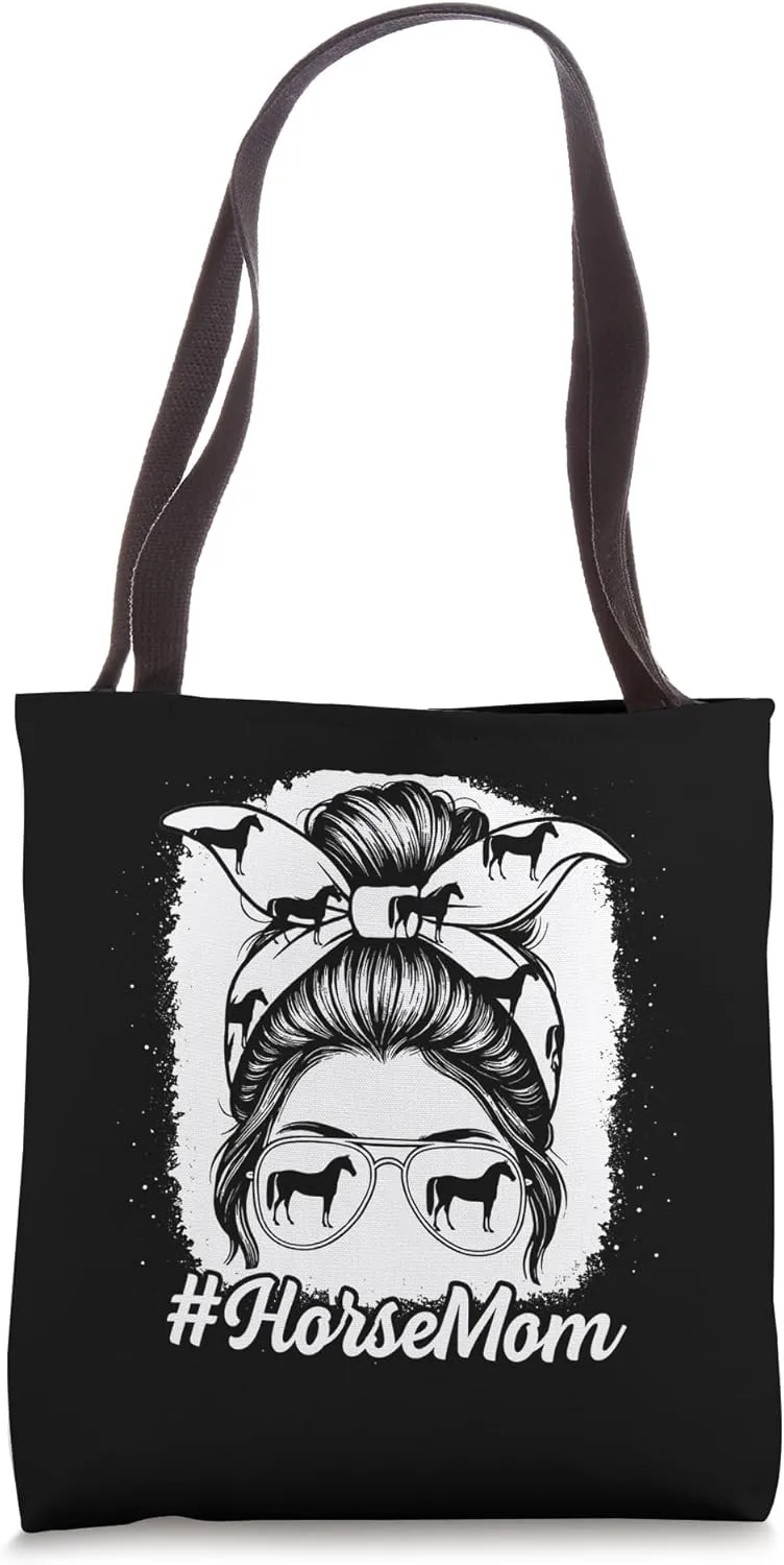 Horse Mom Messy Bun Saddle Mane Ranch Girl Women Tote Bag