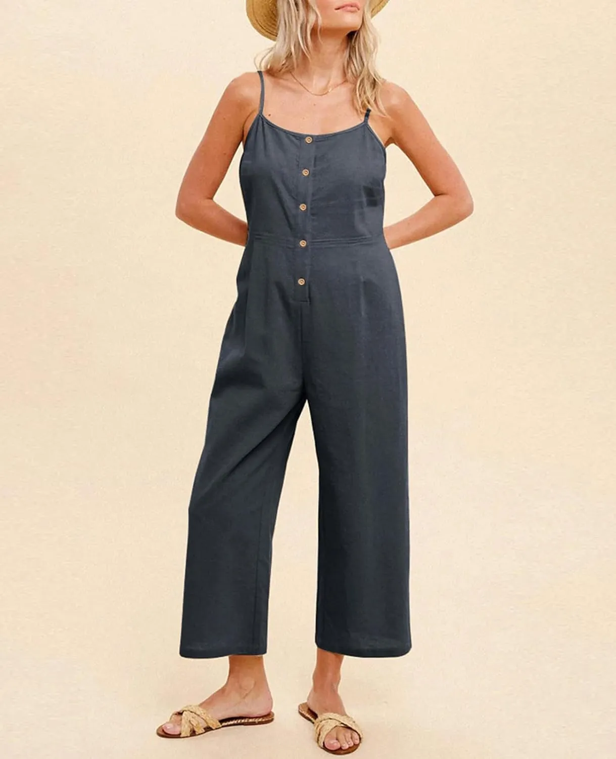 HOTIAN Womens Linen Cotton Overalls Straps Jumpsuits Casual Loose Jumpers 2025 Baggy Rompers