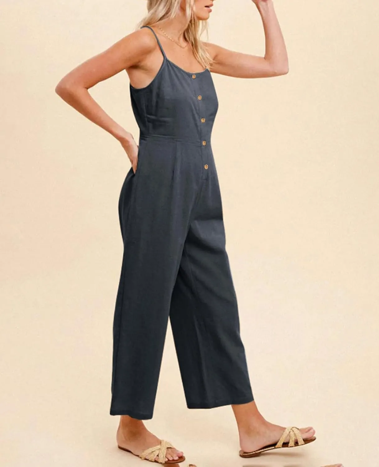 HOTIAN Womens Linen Cotton Overalls Straps Jumpsuits Casual Loose Jumpers 2025 Baggy Rompers