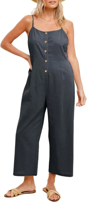 HOTIAN Womens Linen Cotton Overalls Straps Jumpsuits Casual Loose Jumpers 2025 Baggy Rompers