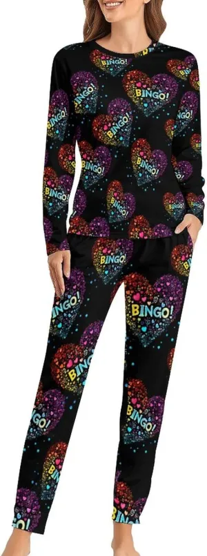 I Love Bingo Women's Pajama Set Long Sleeve T-shirts Top & Pant Comfort Sleepwear Loungewear