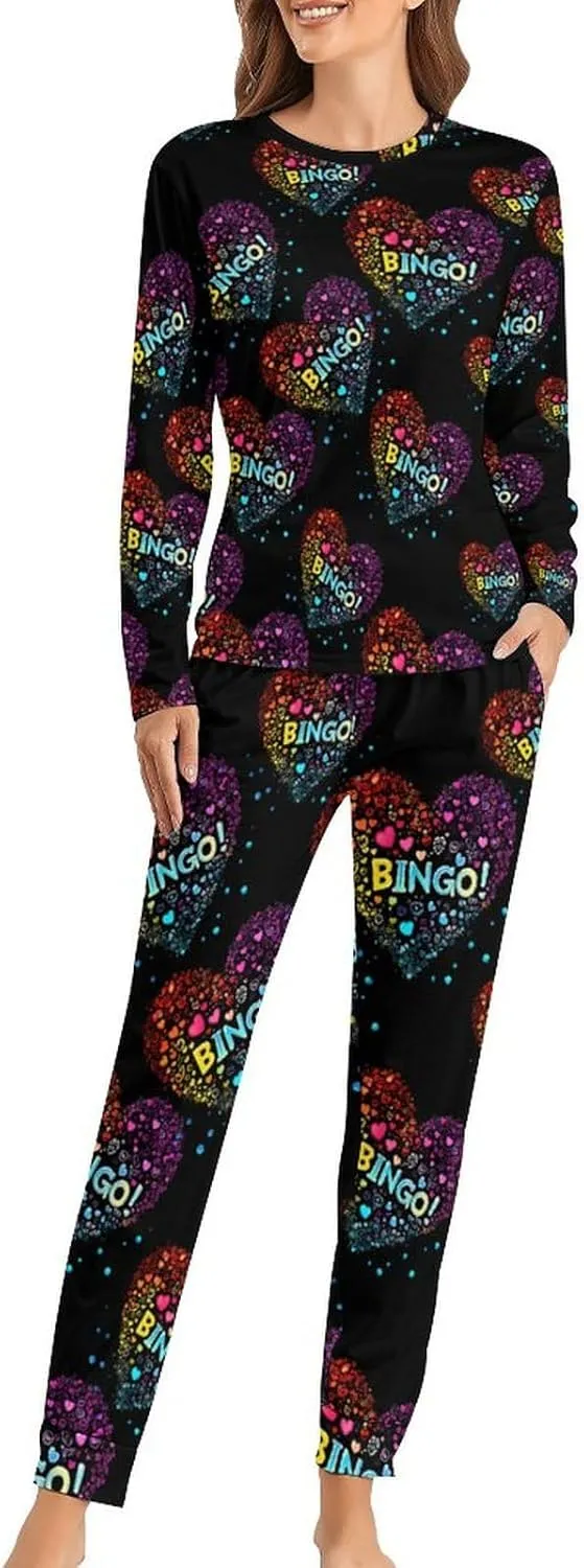 I Love Bingo Women's Pajama Set Long Sleeve T-shirts Top & Pant Comfort Sleepwear Loungewear