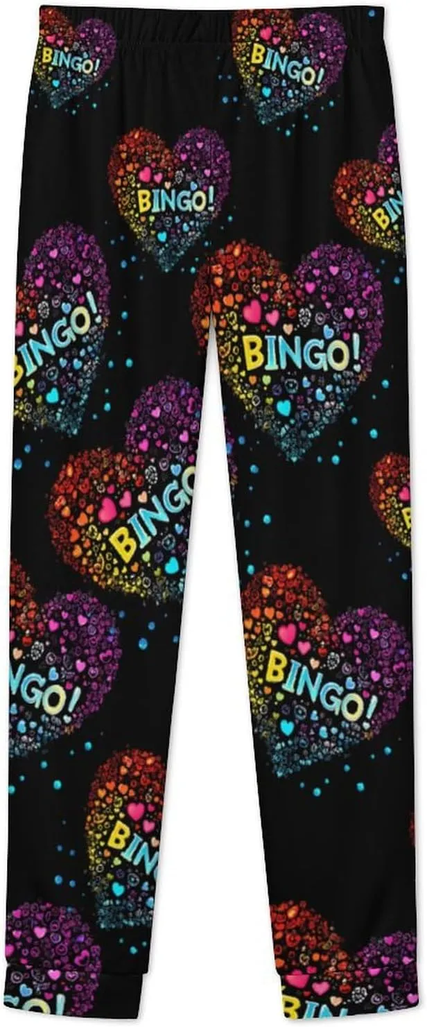 I Love Bingo Women's Pajama Set Long Sleeve T-shirts Top & Pant Comfort Sleepwear Loungewear