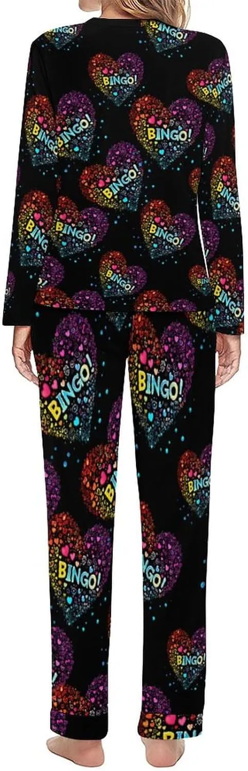I Love Bingo Women's Pajama Set Long Sleeve T-shirts Top & Pant Comfort Sleepwear Loungewear