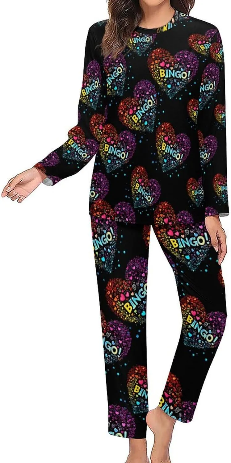 I Love Bingo Women's Pajama Set Long Sleeve T-shirts Top & Pant Comfort Sleepwear Loungewear