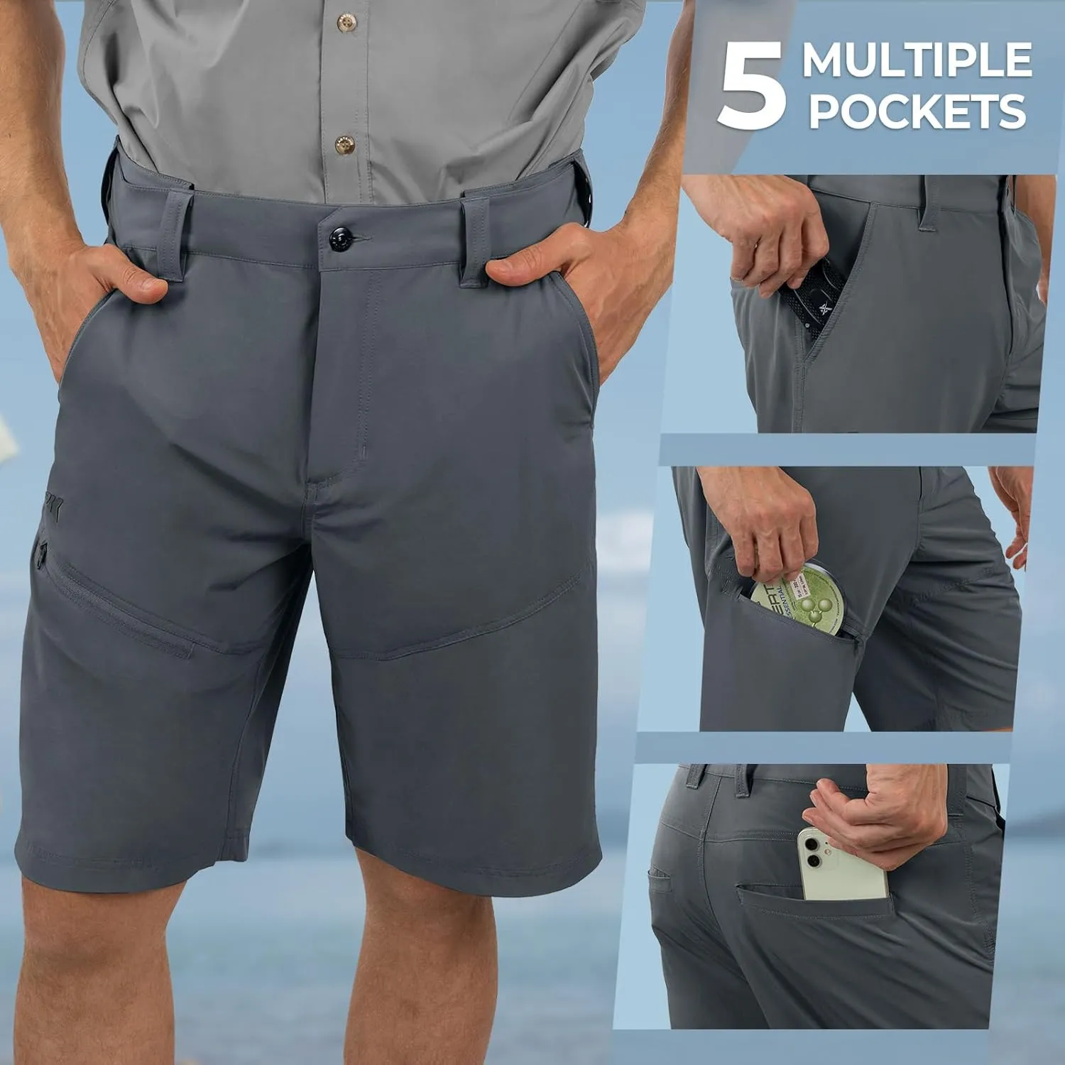 KastKing Cool Caster Men's Fishing Shorts, UPF 50  Hiking Shorts, 10.5 and 7.5 Available, Water Repellent, 4-Way Stretch