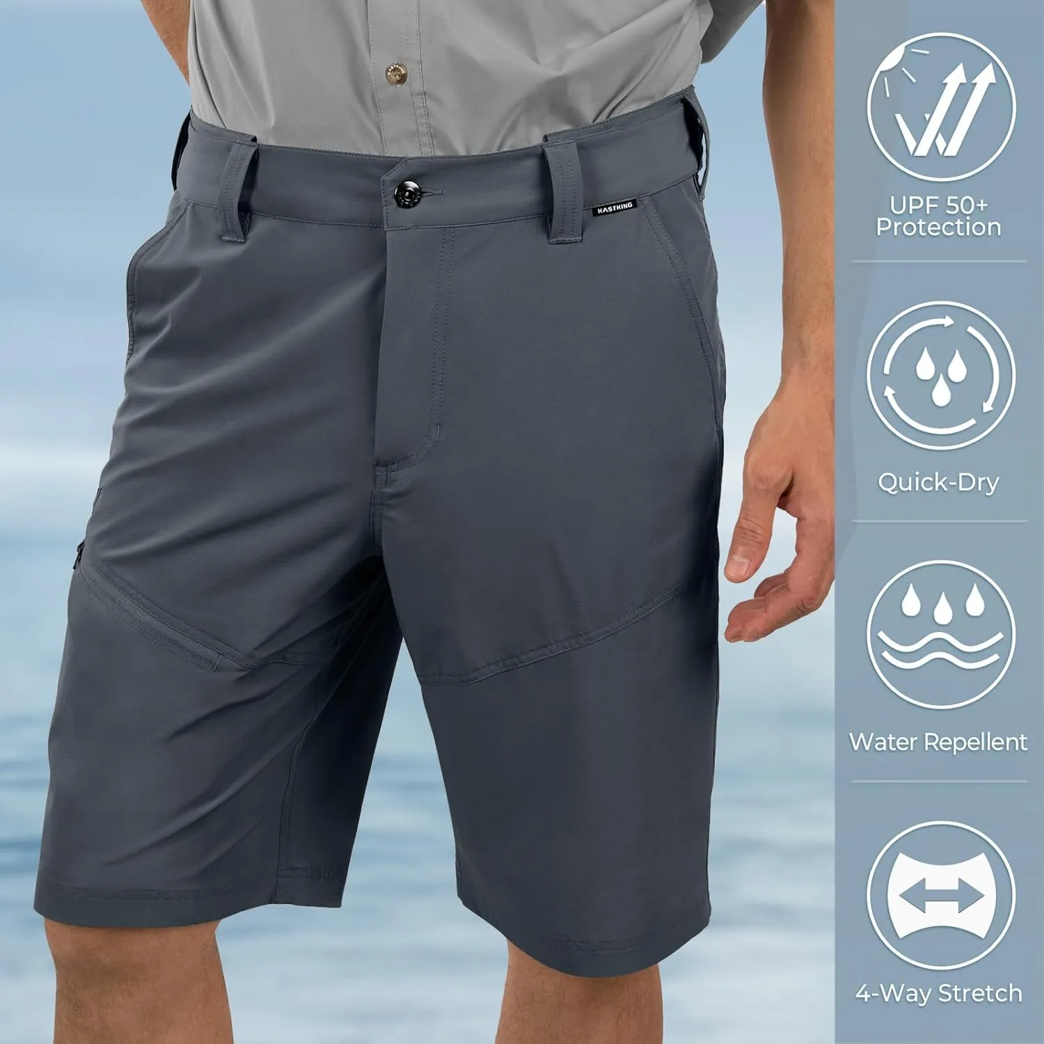 KastKing Cool Caster Men's Fishing Shorts, UPF 50  Hiking Shorts, 10.5 and 7.5 Available, Water Repellent, 4-Way Stretch