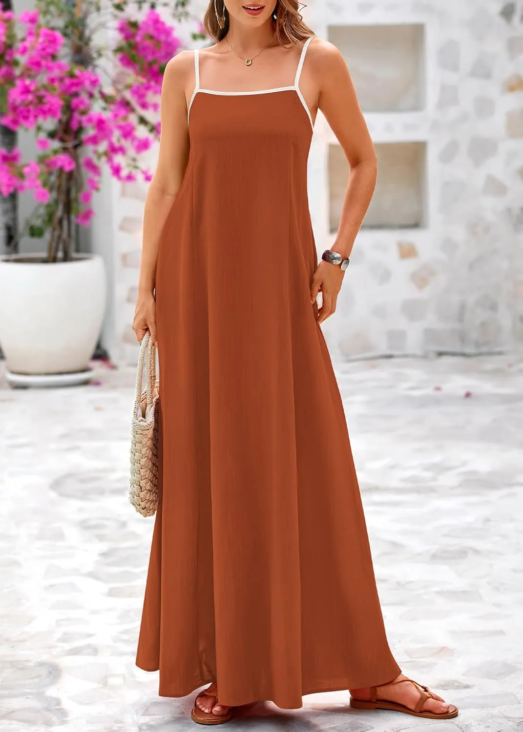 KIRUNDO Women Summer Maxi Sundress 2025 Boho Spaghetti Strap Sleeveless Casual Loose Flowy A Line Beach Vacation Dress
