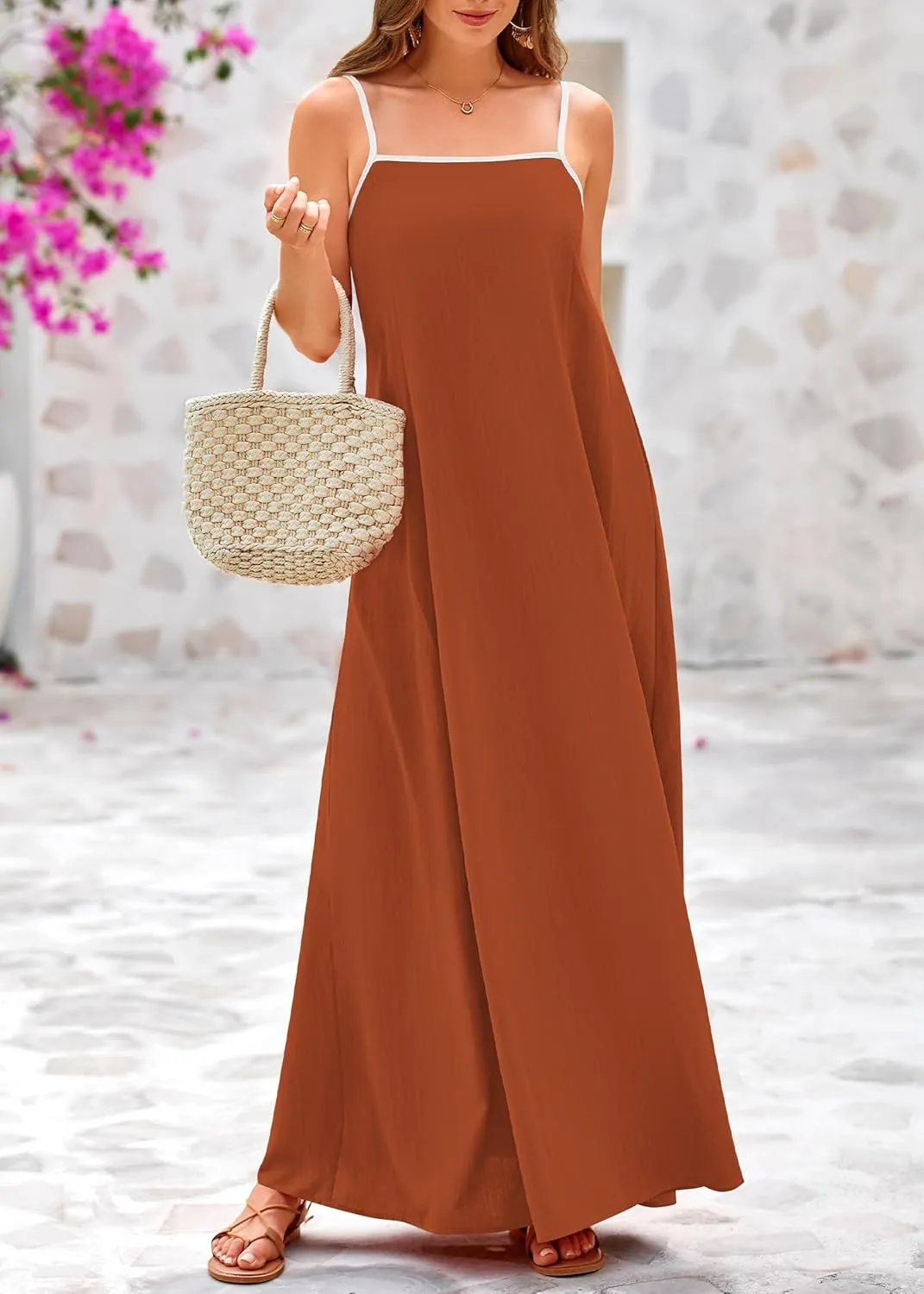 KIRUNDO Women Summer Maxi Sundress 2025 Boho Spaghetti Strap Sleeveless Casual Loose Flowy A Line Beach Vacation Dress