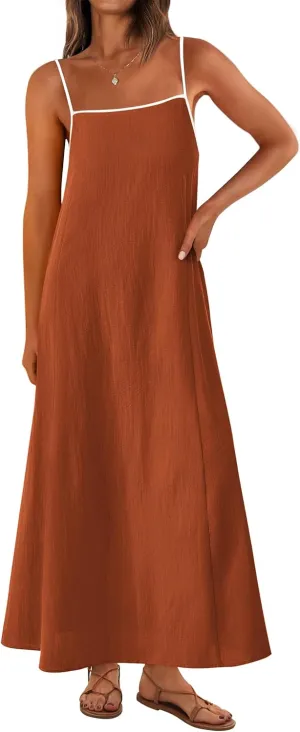 KIRUNDO Women Summer Maxi Sundress 2025 Boho Spaghetti Strap Sleeveless Casual Loose Flowy A Line Beach Vacation Dress