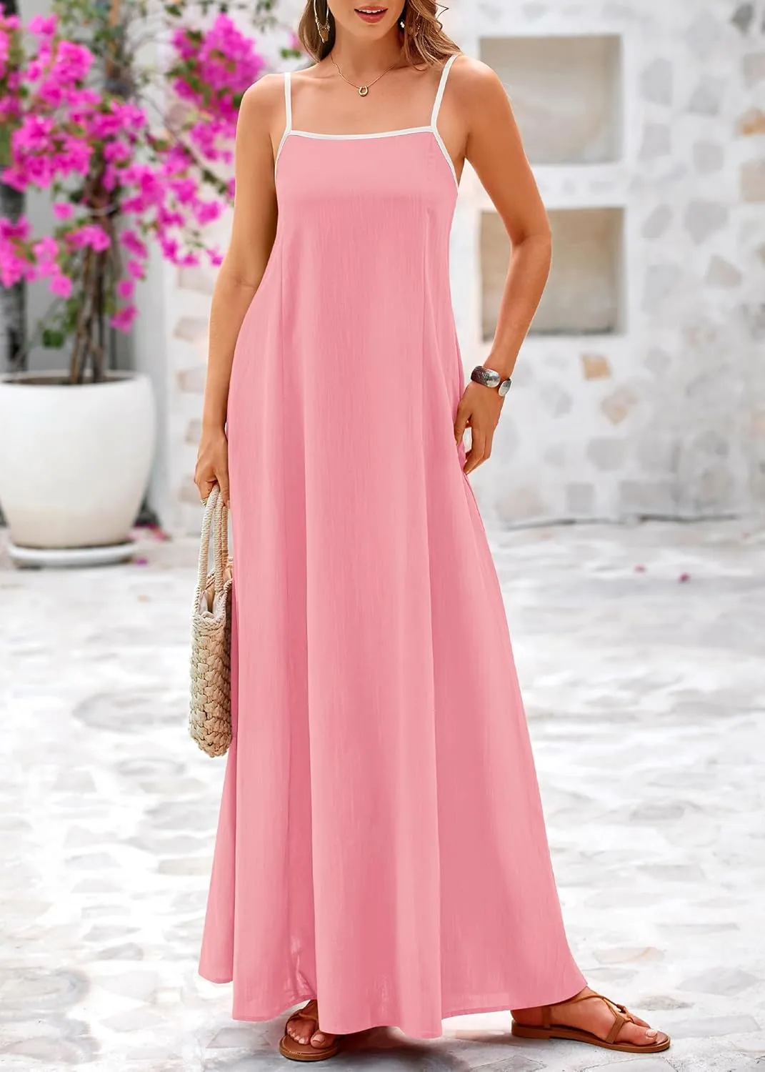 KIRUNDO Women Summer Maxi Sundress 2025 Boho Spaghetti Strap Sleeveless Casual Loose Flowy A Line Beach Vacation Dress