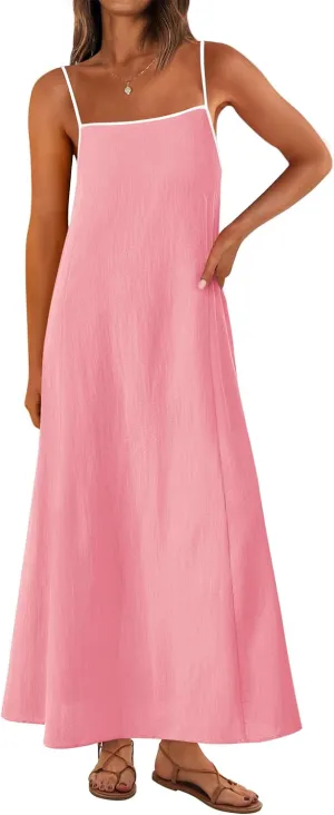 KIRUNDO Women Summer Maxi Sundress 2025 Boho Spaghetti Strap Sleeveless Casual Loose Flowy A Line Beach Vacation Dress