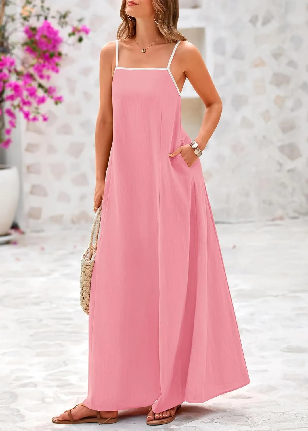 KIRUNDO Women Summer Maxi Sundress 2025 Boho Spaghetti Strap Sleeveless Casual Loose Flowy A Line Beach Vacation Dress