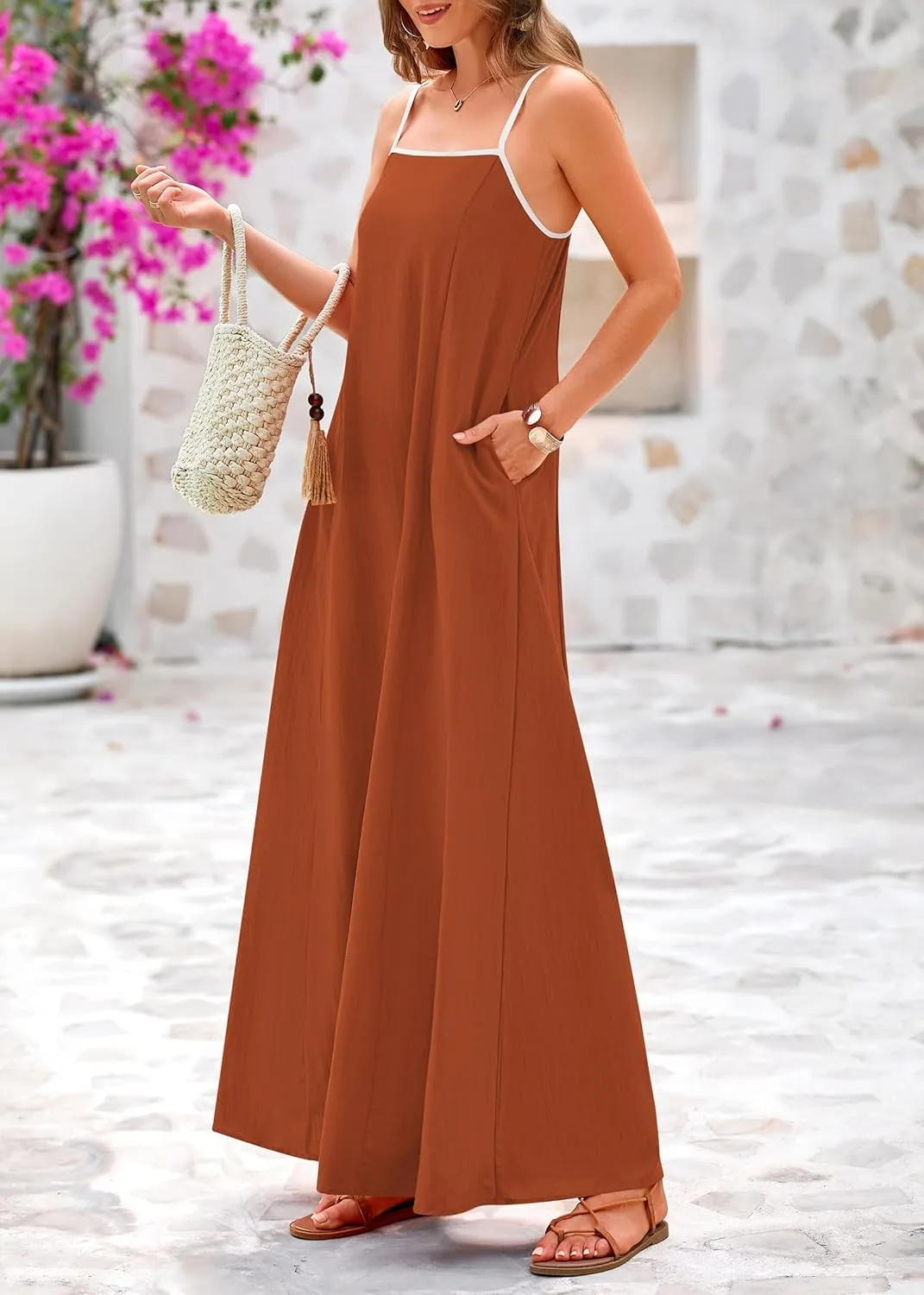 KIRUNDO Women Summer Maxi Sundress 2025 Boho Spaghetti Strap Sleeveless Casual Loose Flowy A Line Beach Vacation Dress