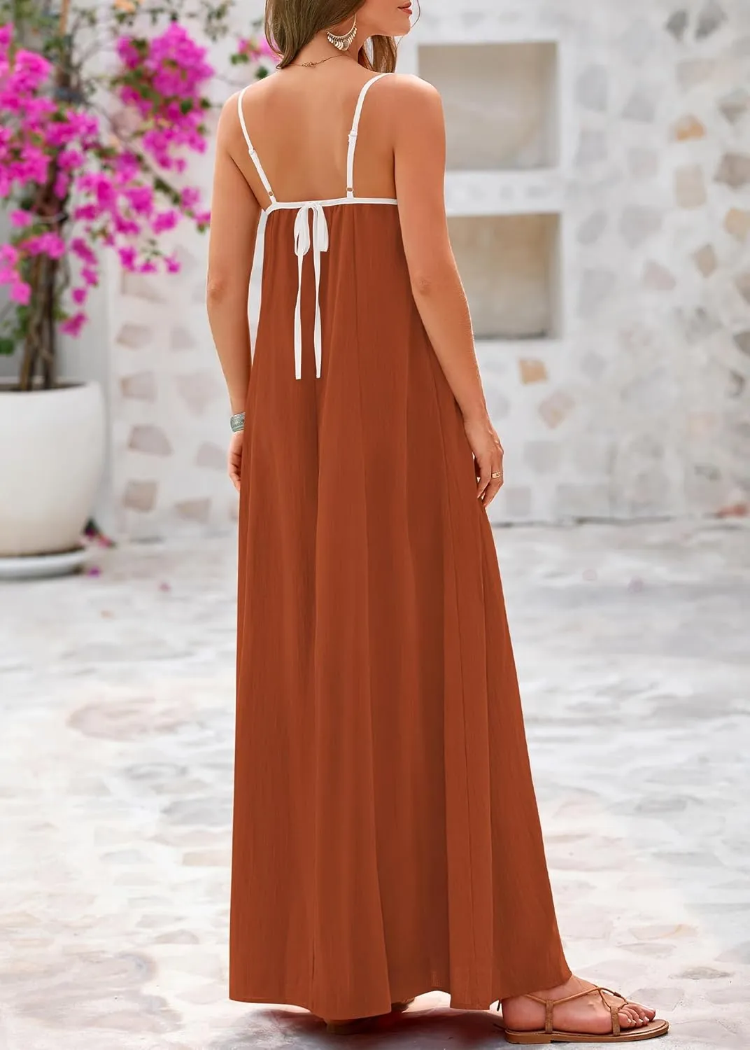 KIRUNDO Women Summer Maxi Sundress 2025 Boho Spaghetti Strap Sleeveless Casual Loose Flowy A Line Beach Vacation Dress