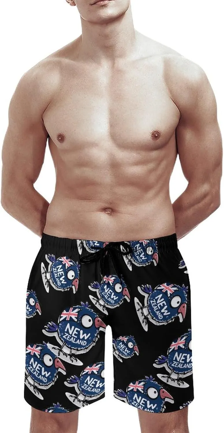 Kiwi Bird New Zealands Flag Men's Swim Trunks Quick Dry Board Shorts Breathable Summer Beach Shorts Bathing Suits