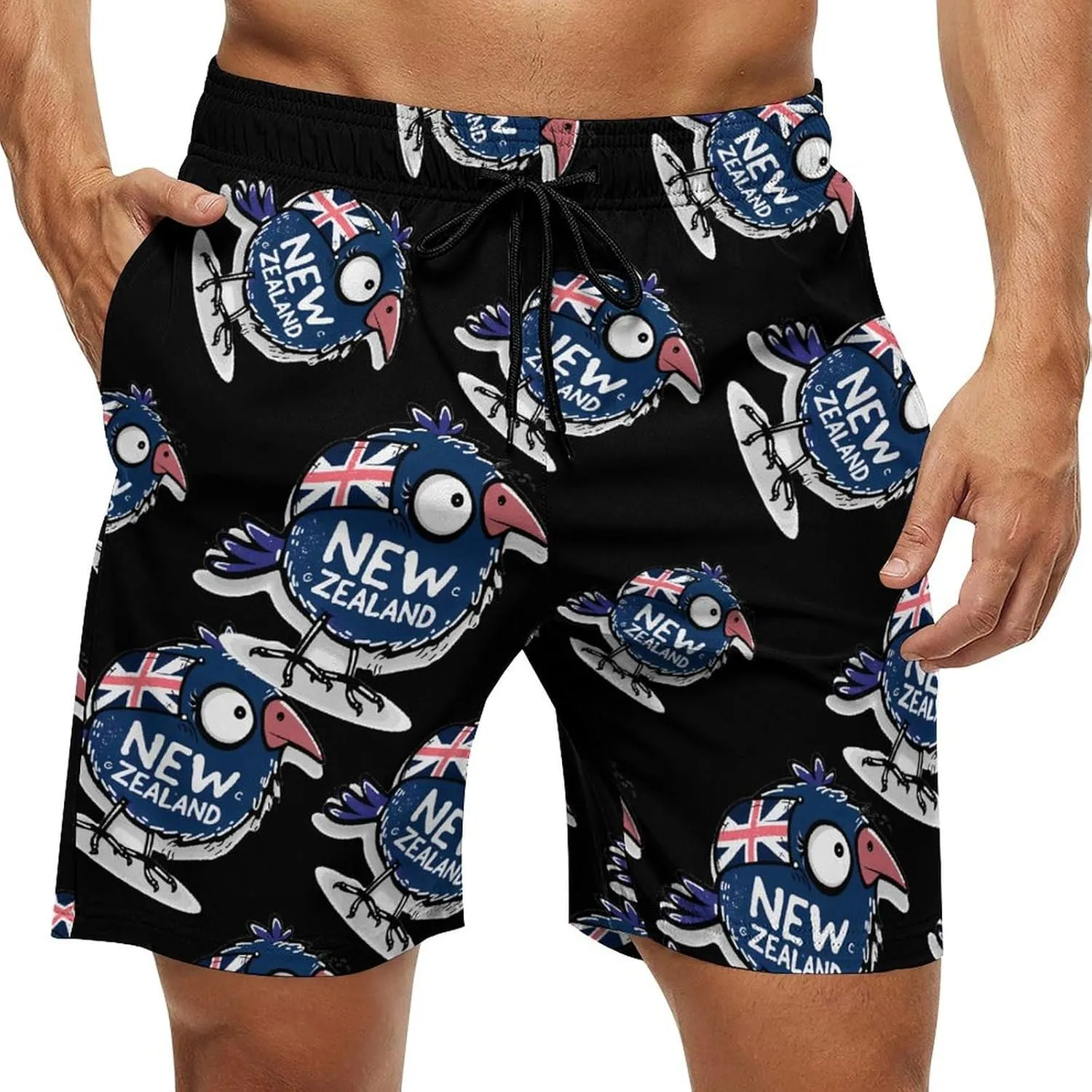 Kiwi Bird New Zealands Flag Men's Swim Trunks Quick Dry Board Shorts Breathable Summer Beach Shorts Bathing Suits