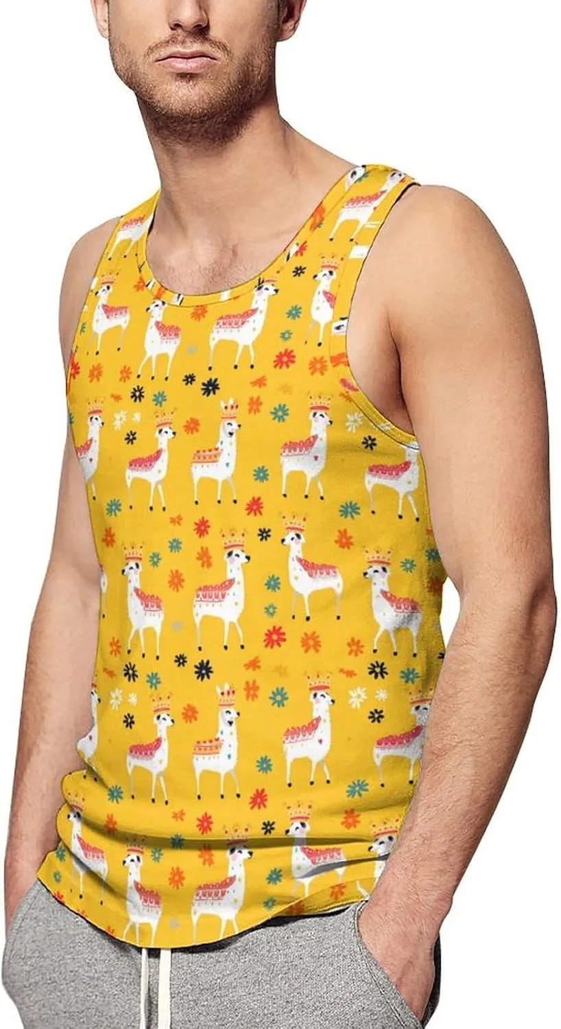 Lamas Pattern Mens Tank Top Undershirt Sleeveless Gym Vest Workout T-Shirts
