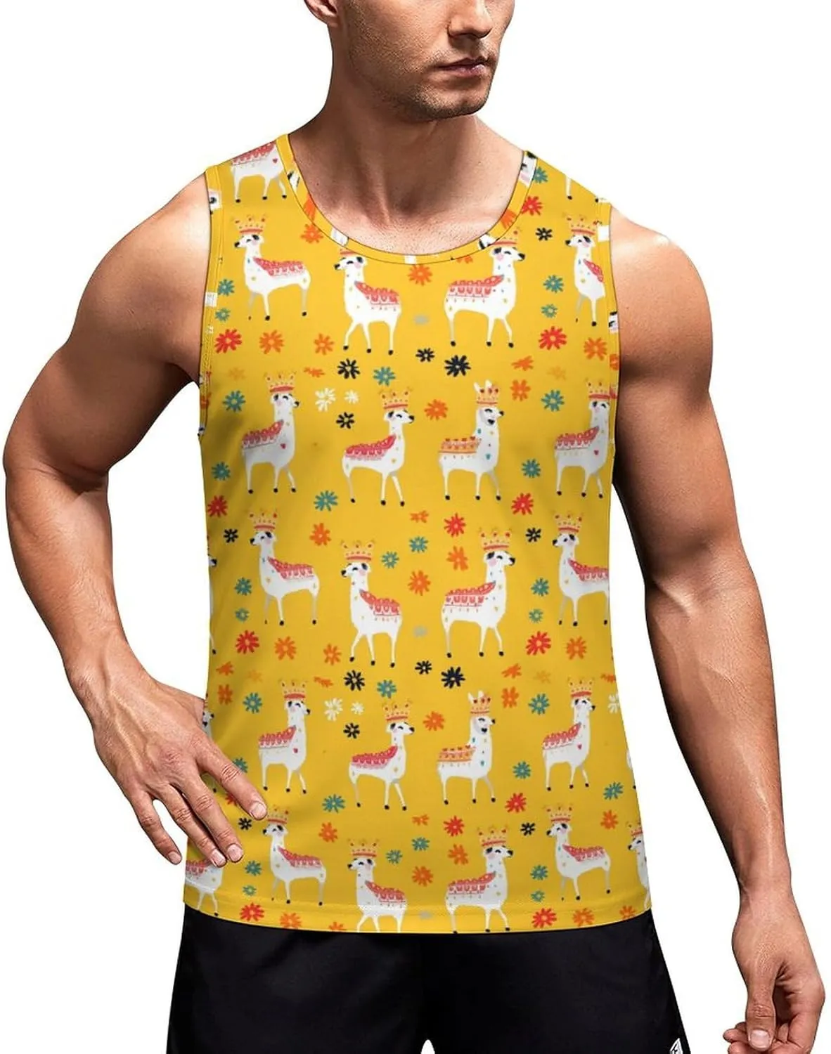 Lamas Pattern Mens Tank Top Undershirt Sleeveless Gym Vest Workout T-Shirts