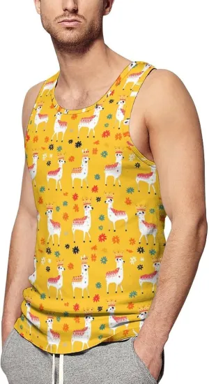 Lamas Pattern Mens Tank Top Undershirt Sleeveless Gym Vest Workout T-Shirts