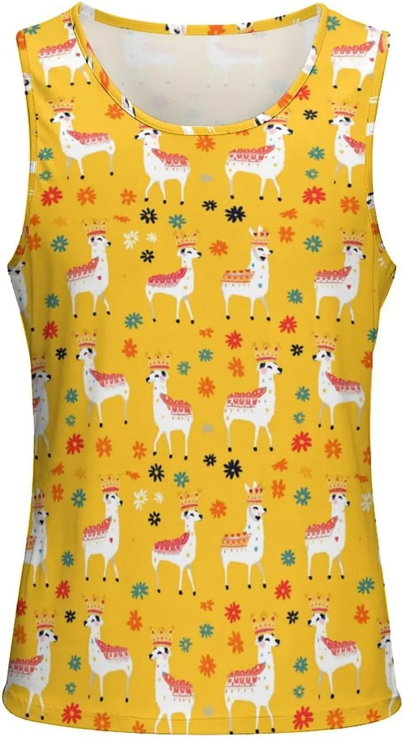 Lamas Pattern Mens Tank Top Undershirt Sleeveless Gym Vest Workout T-Shirts